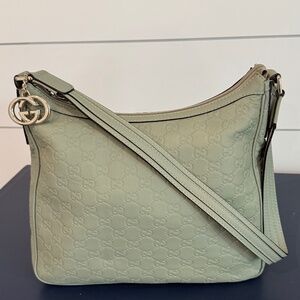 NWT Authentic Gucci Mint Green Guccissima Leather Zip Shoulder Bag